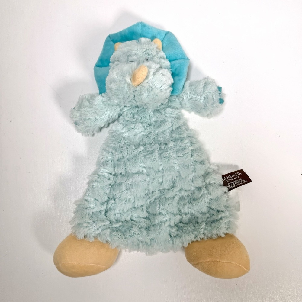Demdaco Dinosaur Security Blanket Rattle Baby Lovey Green Triceratops Clean